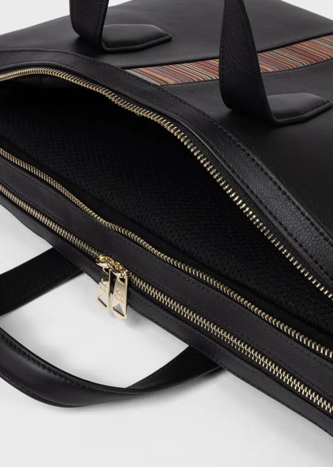 MensWomens Paul Smith Bags Black Leather 039Signature Stripe039 Business DoubleZip Folio MensWomens Paul Smith Bags Black Leather 039Signature Stripe039 Business DoubleZip Folio