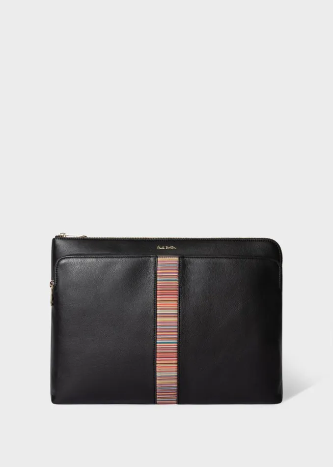 MensWomens Paul Smith Bags Black Leather 039Signature Stripe039 Document Case