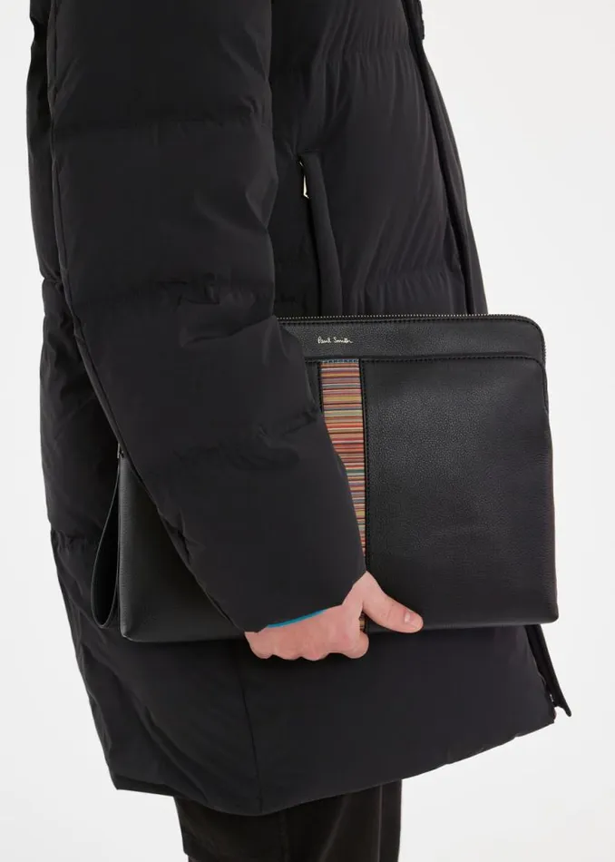 MensWomens Paul Smith Bags Black Leather 039Signature Stripe039 Document Case