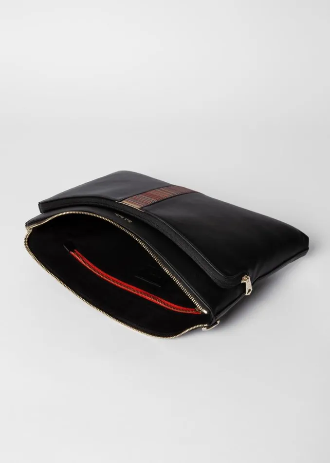 MensWomens Paul Smith Bags Black Leather 039Signature Stripe039 Document Case
