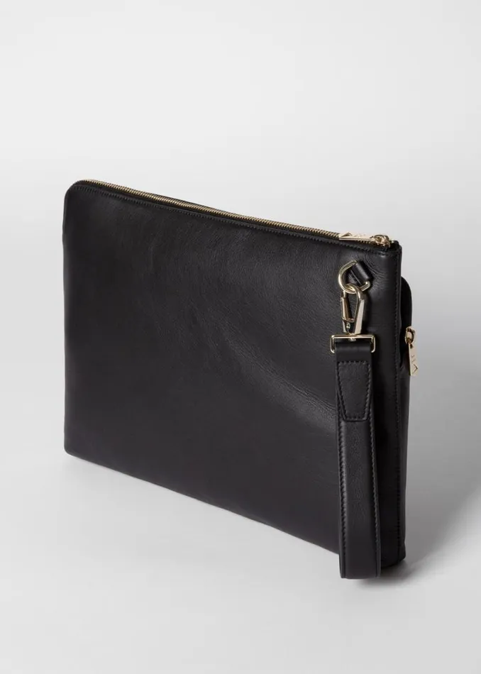 MensWomens Paul Smith Bags Black Leather 039Signature Stripe039 Document Case