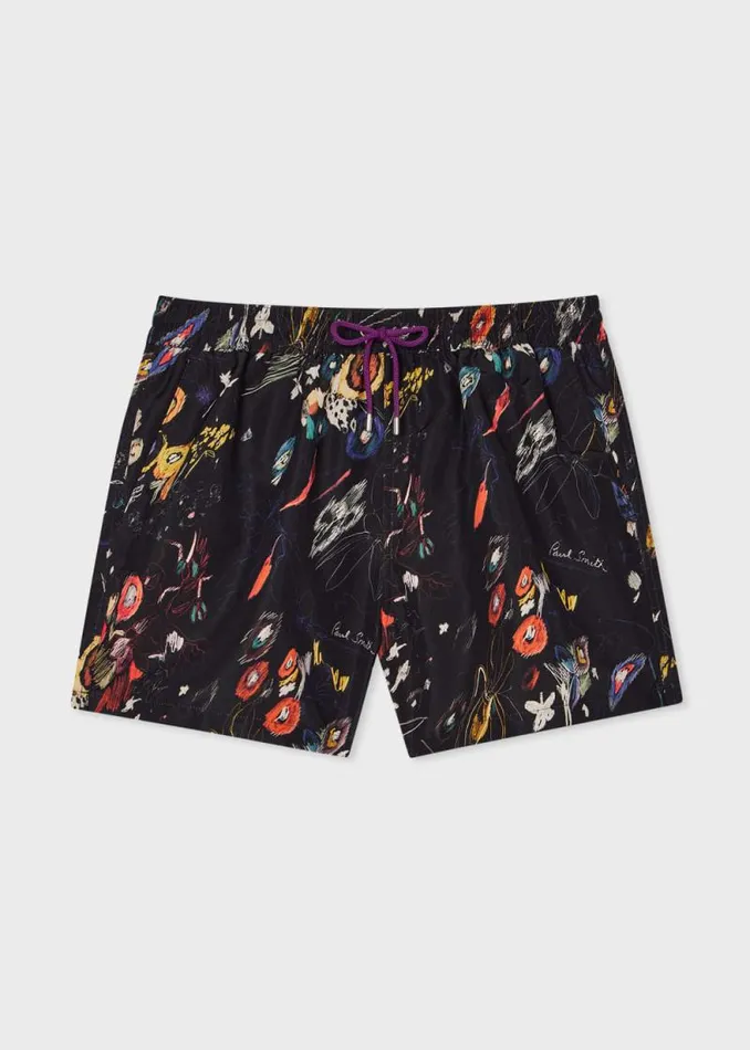 MensWomens Paul Smith Monogrammed Gifts Black 039Sketchbook Botanical039 Swim Shorts