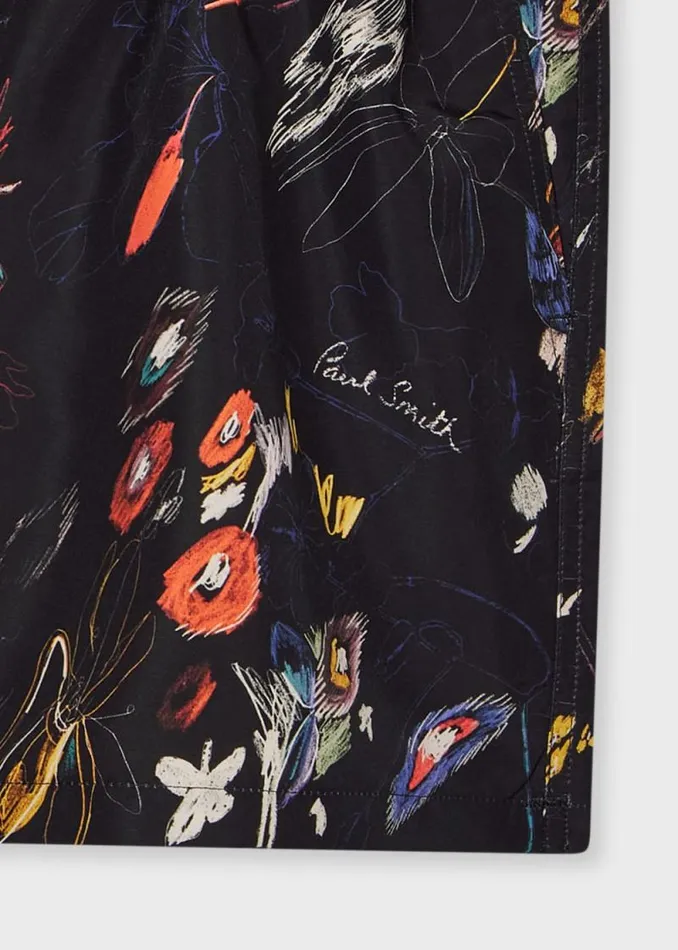 MensWomens Paul Smith Monogrammed Gifts Black 039Sketchbook Botanical039 Swim Shorts