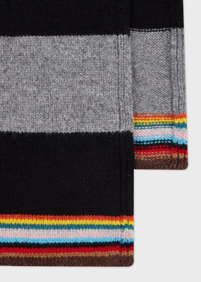 MensWomens Paul Smith Scarves Black And Grey Block Stripe Scarf With 039Signature Stripe039 Trim MensWomens Paul Smith Scarves Black And Grey Block Stripe Scarf With 039Signature Stripe039 Trim