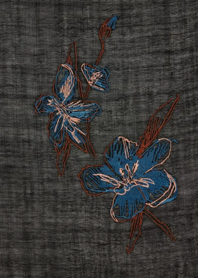 MensWomens Paul Smith Scarves Black Magnolia Embroidered Scarf MensWomens Paul Smith Scarves Black Magnolia Embroidered Scarf