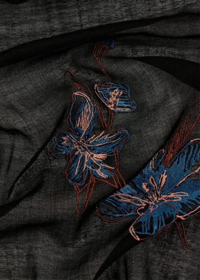 MensWomens Paul Smith Scarves Black Magnolia Embroidered Scarf MensWomens Paul Smith Scarves Black Magnolia Embroidered Scarf