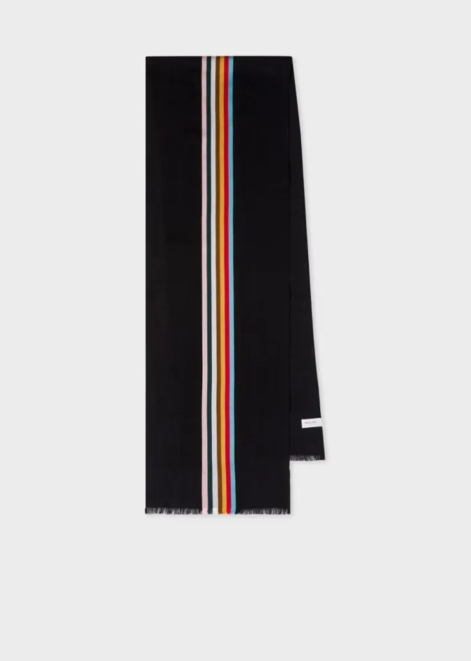MensWomens Paul Smith Scarves Black WoolBlend Central Multi Stripe Scarf