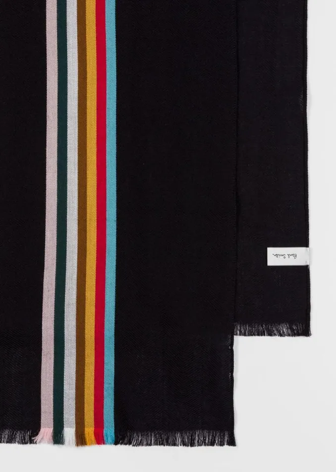MensWomens Paul Smith Scarves Black WoolBlend Central Multi Stripe Scarf MensWomens Paul Smith Scarves Black WoolBlend Central Multi Stripe Scarf