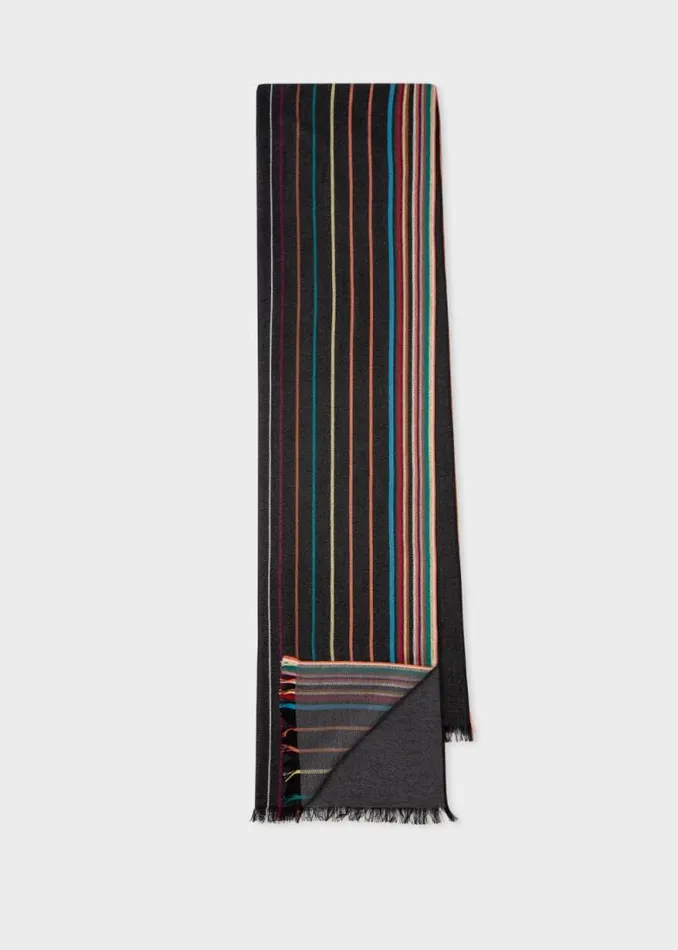MensWomens Paul Smith Scarves Black WoolSilk 039Signature Stripe039 Scarf