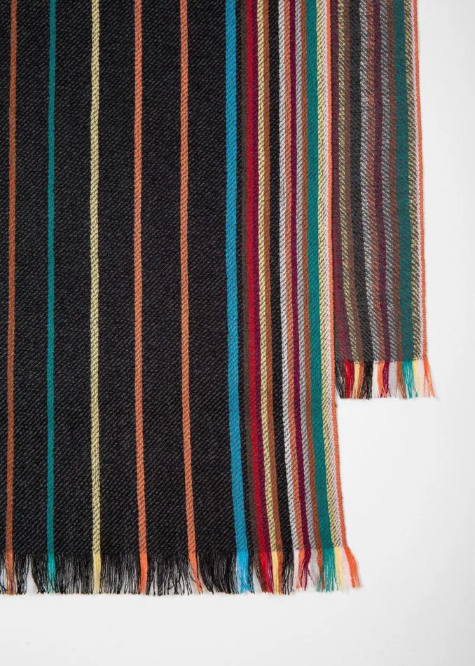 MensWomens Paul Smith Scarves Black WoolSilk 039Signature Stripe039 Scarf MensWomens Paul Smith Scarves Black WoolSilk 039Signature Stripe039 Scarf