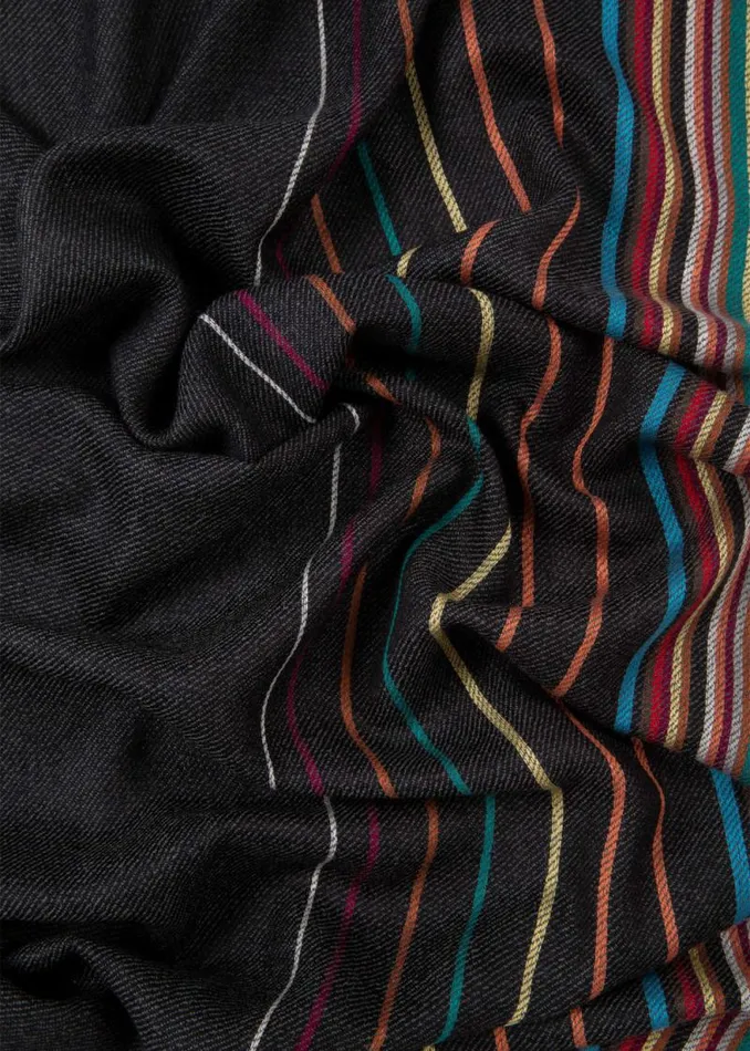 MensWomens Paul Smith Scarves Black WoolSilk 039Signature Stripe039 Scarf MensWomens Paul Smith Scarves Black WoolSilk 039Signature Stripe039 Scarf