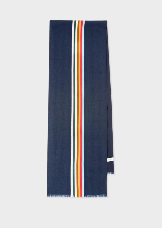 MensWomens Paul Smith Scarves Dark Blue Central Multi Stripe Scarf