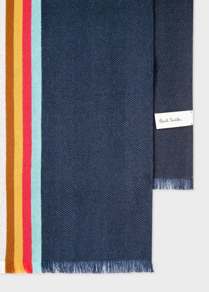 MensWomens Paul Smith Scarves Dark Blue Central Multi Stripe Scarf MensWomens Paul Smith Scarves Dark Blue Central Multi Stripe Scarf