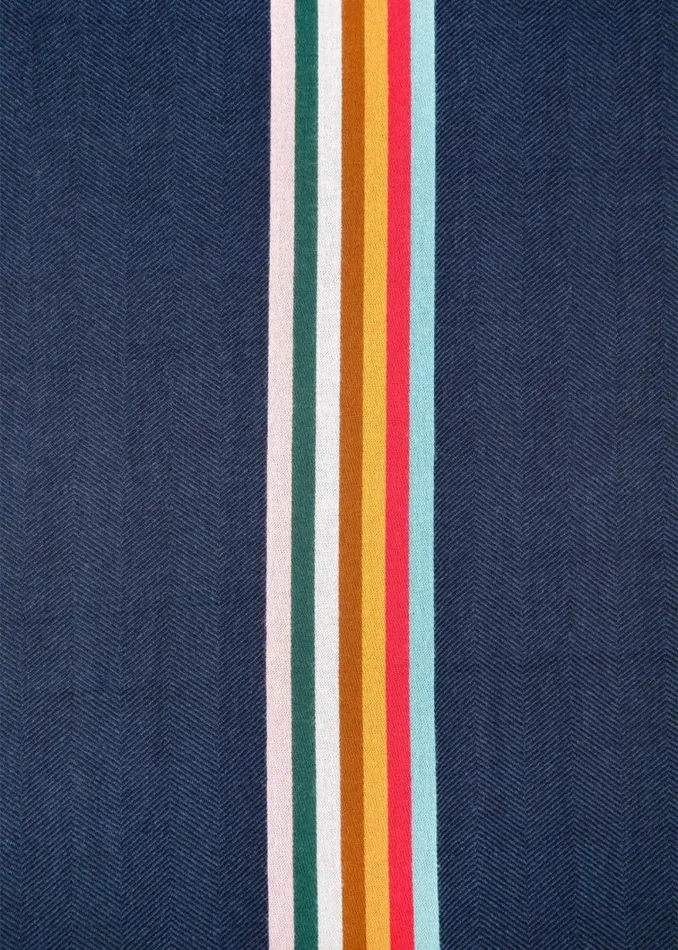 MensWomens Paul Smith Scarves Dark Blue Central Multi Stripe Scarf MensWomens Paul Smith Scarves Dark Blue Central Multi Stripe Scarf