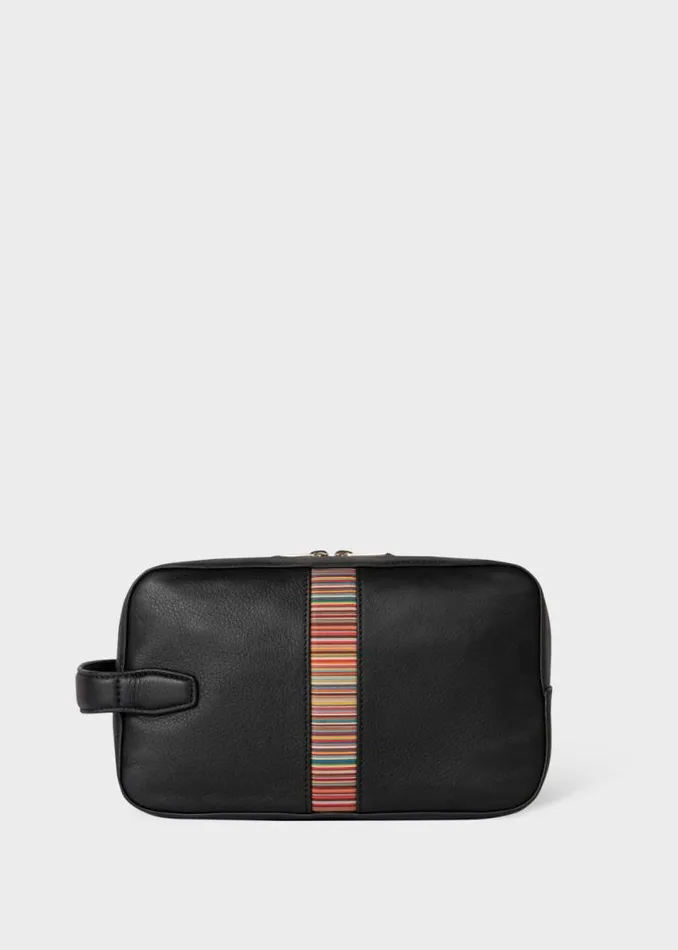 MensWomens Paul Smith The Classics Black Leather 039Signature Stripe039 Wash Bag MensWomens Paul Smith The Classics Black Leather 039Signature Stripe039 Wash Bag