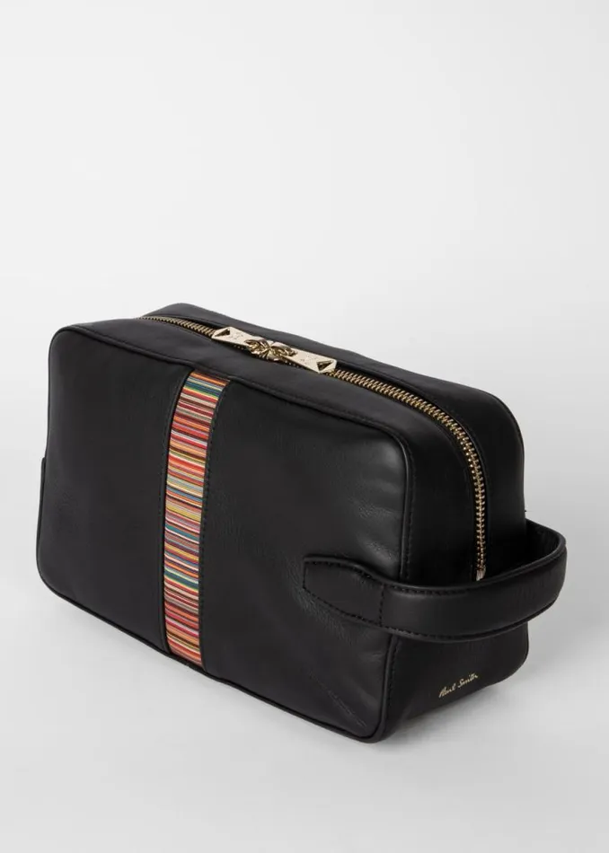 MensWomens Paul Smith The Classics Black Leather 039Signature Stripe039 Wash Bag MensWomens Paul Smith The Classics Black Leather 039Signature Stripe039 Wash Bag