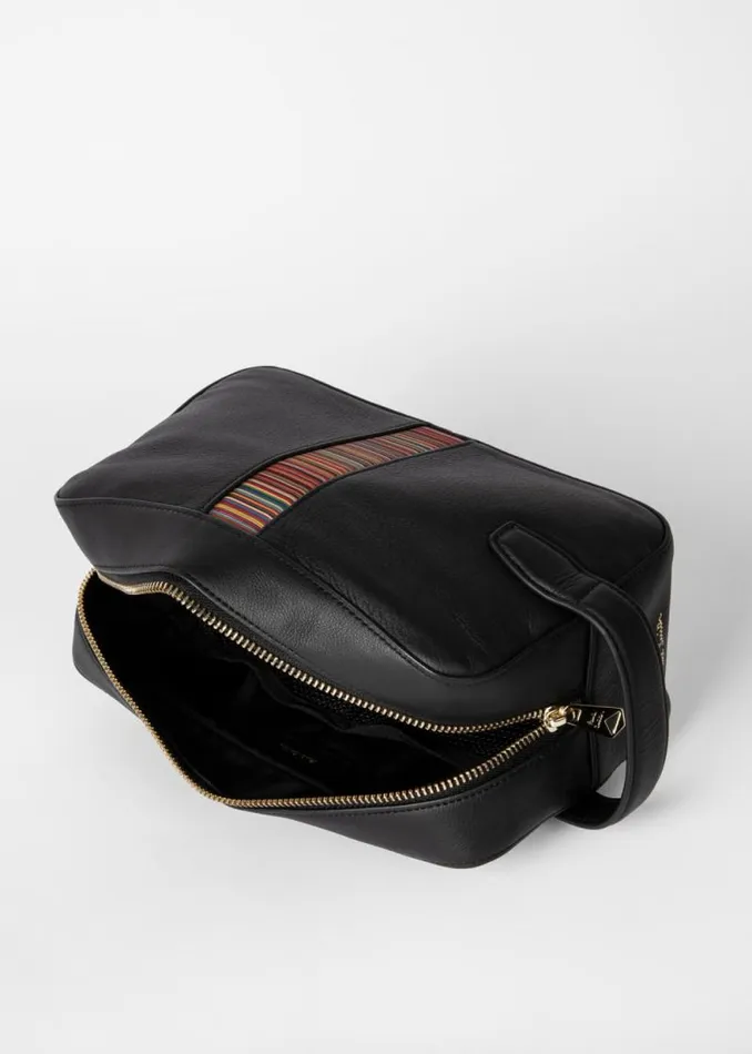 MensWomens Paul Smith The Classics Black Leather 039Signature Stripe039 Wash Bag MensWomens Paul Smith The Classics Black Leather 039Signature Stripe039 Wash Bag