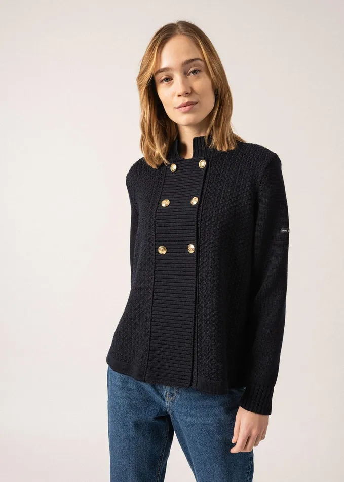 Meribel Knit Jacket With Gold Buttons Navy Women Saint James Sweaters Cardigans and Jackets