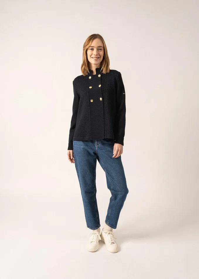Meribel Knit Jacket With Gold Buttons Navy Women Saint James Sweaters Cardigans and Jackets
