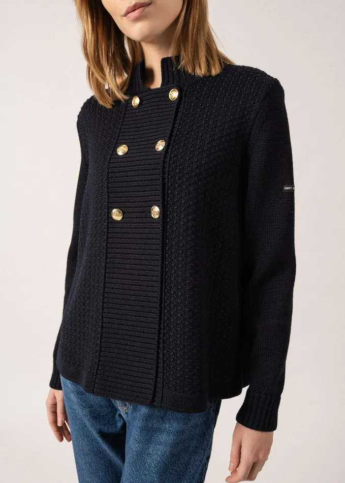 Meribel Knit Jacket With Gold Buttons Navy Women Saint James Sweaters Cardigans and Jackets