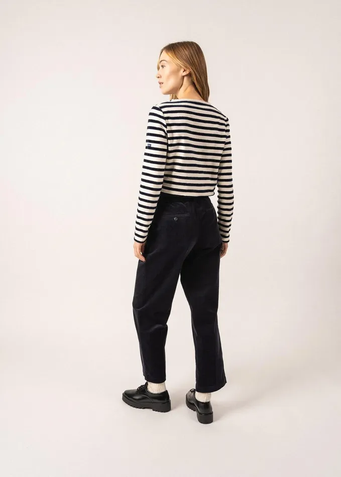 Meridame Campus Fancy Breton Shirt Top With Velvet Stripes And Vintage Crest Heavyweight Cotton Blend Ivorynavy Women Saint James Aw24