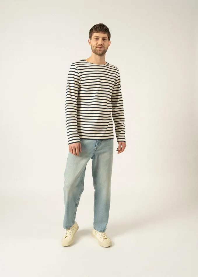 Meridien Moderne Original Breton Shirt Heavyweight Cotton Ecrunavy Men Saint James Breton Striped Shirts