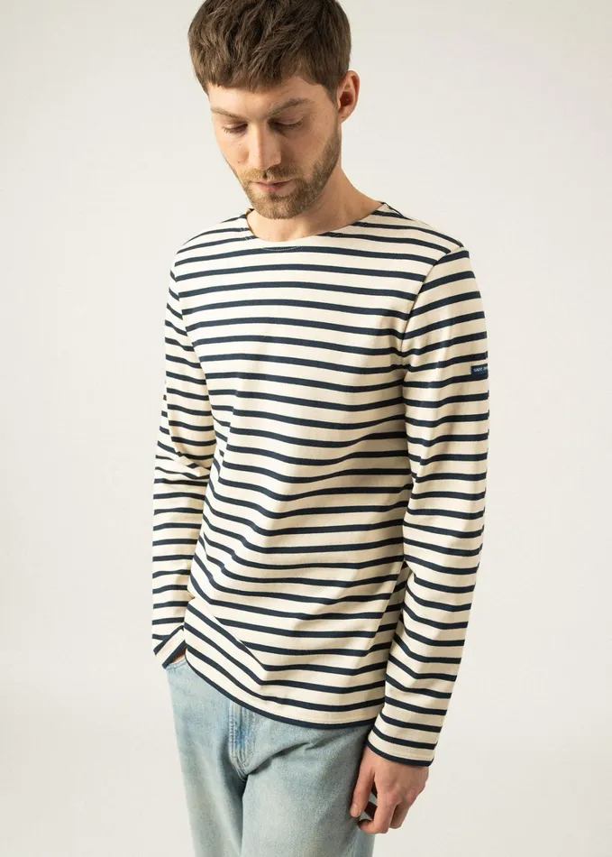 Meridien Moderne Original Breton Shirt Heavyweight Cotton Ecrunavy Men Saint James Breton Striped Shirts