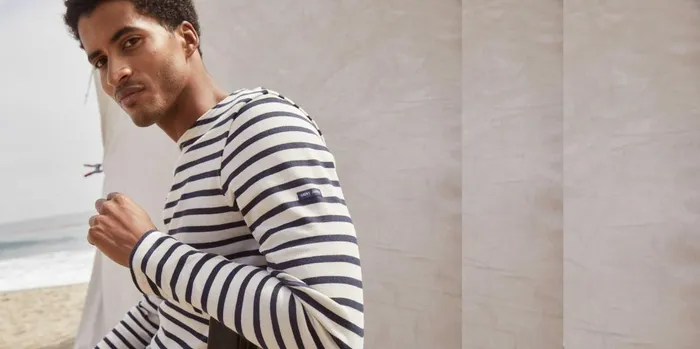 Meridien Moderne Original Breton Shirt Heavyweight Cotton Ecrunavy Men Saint James Breton Striped Shirts