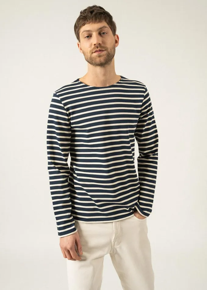Meridien Moderne Original Breton Shirt Heavyweight Cotton Navyecru Men Saint James Breton Striped Shirts