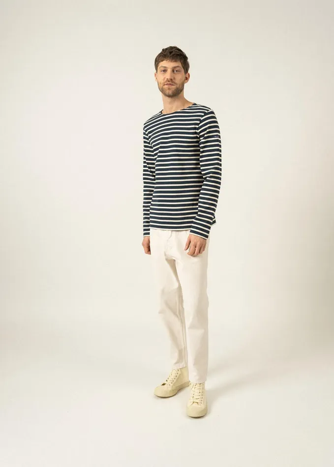 Meridien Moderne Original Breton Shirt Heavyweight Cotton Navyecru Men Saint James Breton Striped Shirts