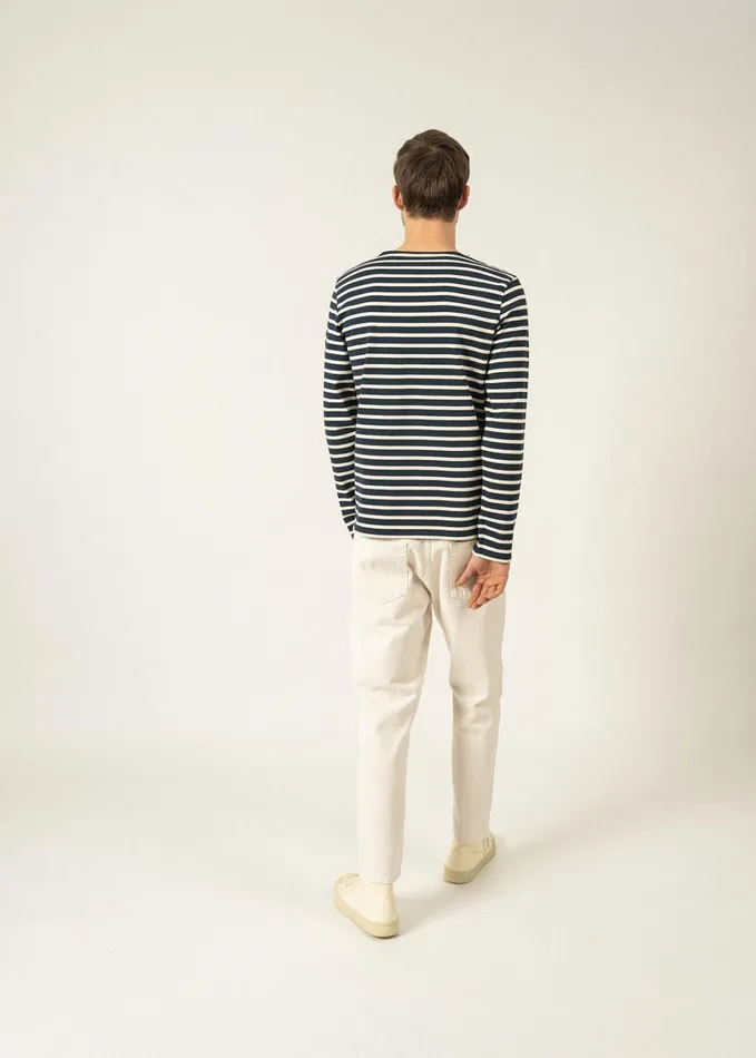 Meridien Moderne Original Breton Shirt Heavyweight Cotton Navyecru Men Saint James Breton Striped Shirts