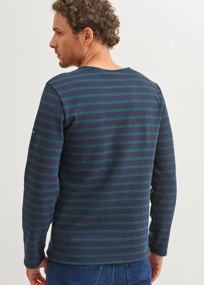 Meridien Moderne Original Breton Shirt Heavyweight Cotton Navypinegreen Men Saint James Breton Striped Shirts