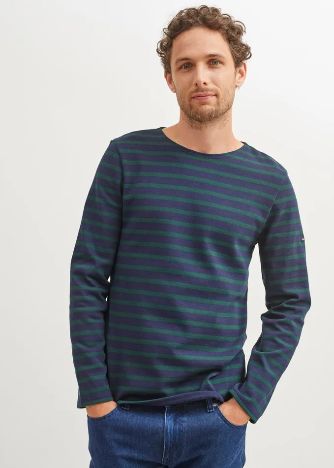 Meridien Moderne Original Breton Shirt Heavyweight Cotton Navypinegreen Men Saint James Breton Striped Shirts