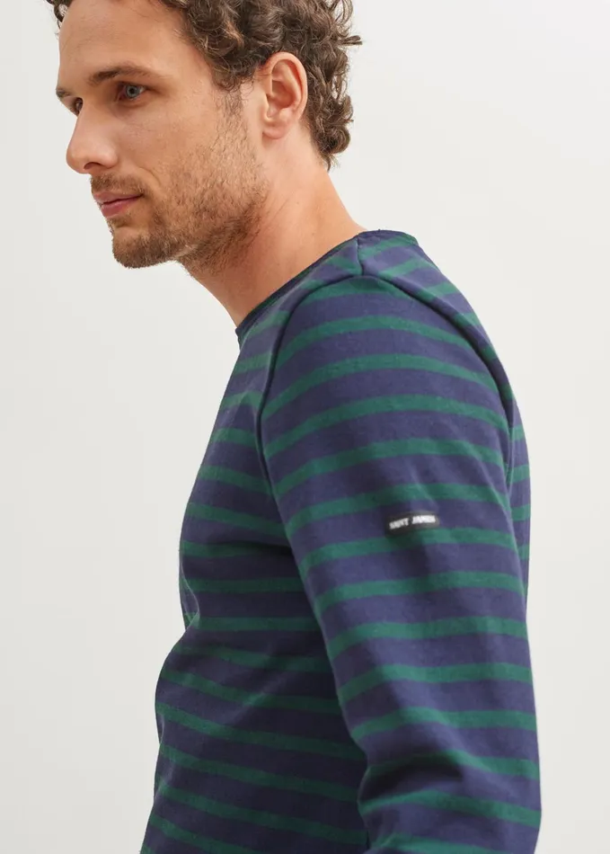 Meridien Moderne Original Breton Shirt Heavyweight Cotton Navypinegreen Men Saint James Breton Striped Shirts