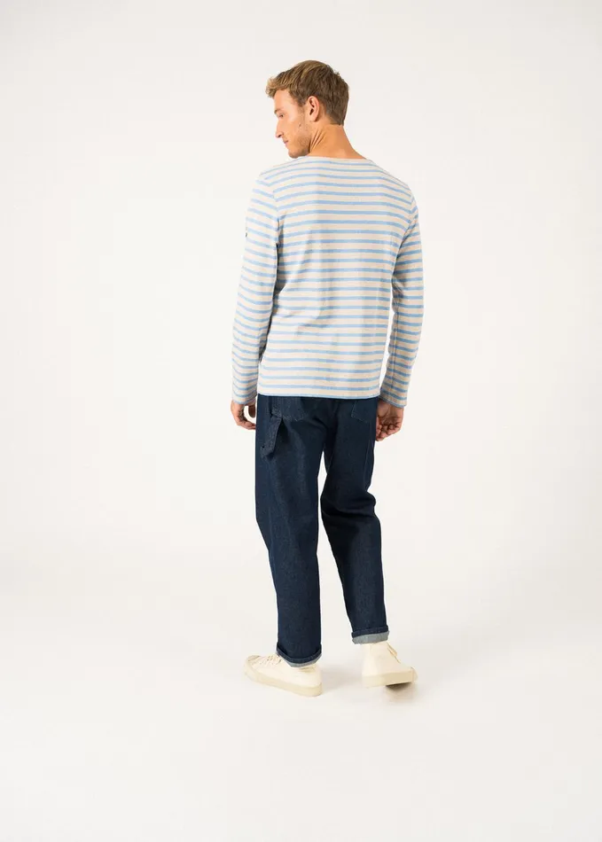 Meridien Moderne Original Breton Shirt Heavyweight Cotton Oatmealoxygenblue Men Saint James Breton Striped Shirts