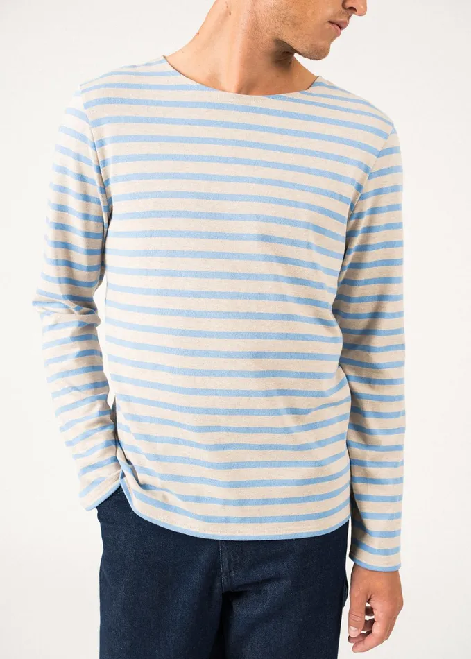Meridien Moderne Original Breton Shirt Heavyweight Cotton Oatmealoxygenblue Men Saint James Breton Striped Shirts