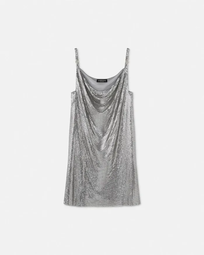 Metal Mesh Slip Mini Dress Silver Women Versace Dresses