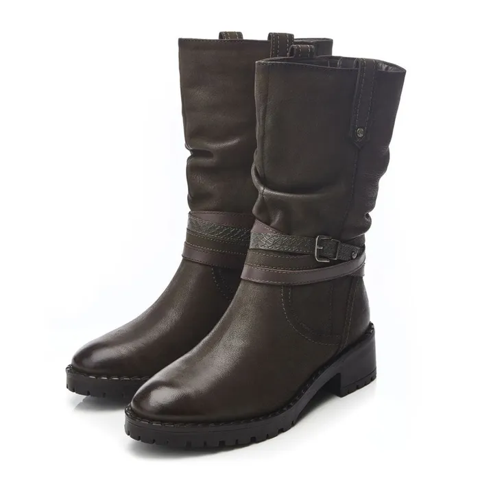 MidCalf Boots Women Moda In Pelle Beckette Khaki Nubuck