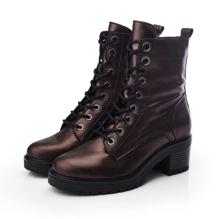 MidCalf Boots Women Moda In Pelle Bellzie Pewter Metallic Leather