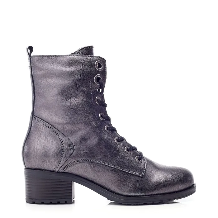 MidCalf Boots Women Moda In Pelle Bezzie Grey Metallic Leather