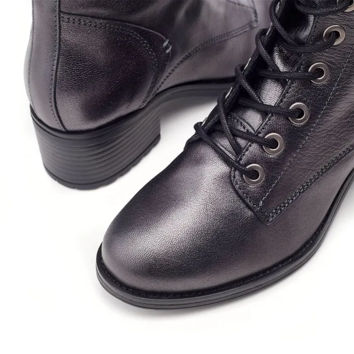 MidCalf Boots Women Moda In Pelle Bezzie Grey Metallic Leather