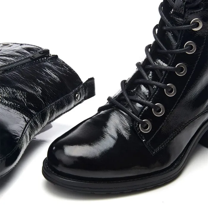 MidCalf Boots Women Moda In Pelle Bezzie Jet Black Patent Leather