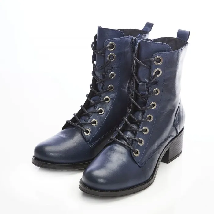 MidCalf Boots Women Moda In Pelle Bezzie Navy Leather