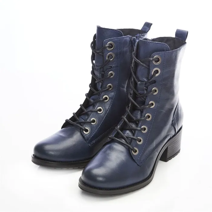 MidCalf Boots Women Moda In Pelle Bezzie Navy Leather