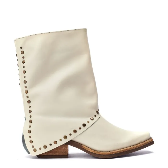 MidCalf Boots Women Moda In Pelle Oggio Off White Leather