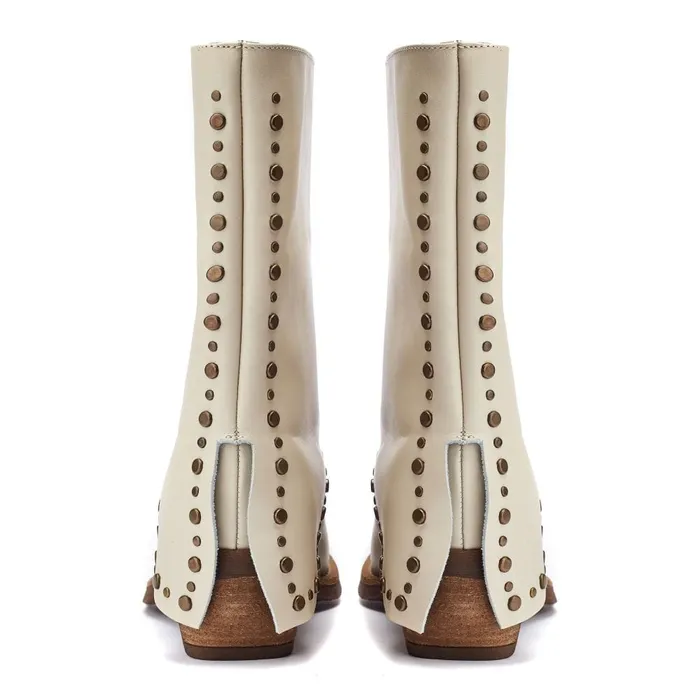 MidCalf Boots Women Moda In Pelle Oggio Off White Leather