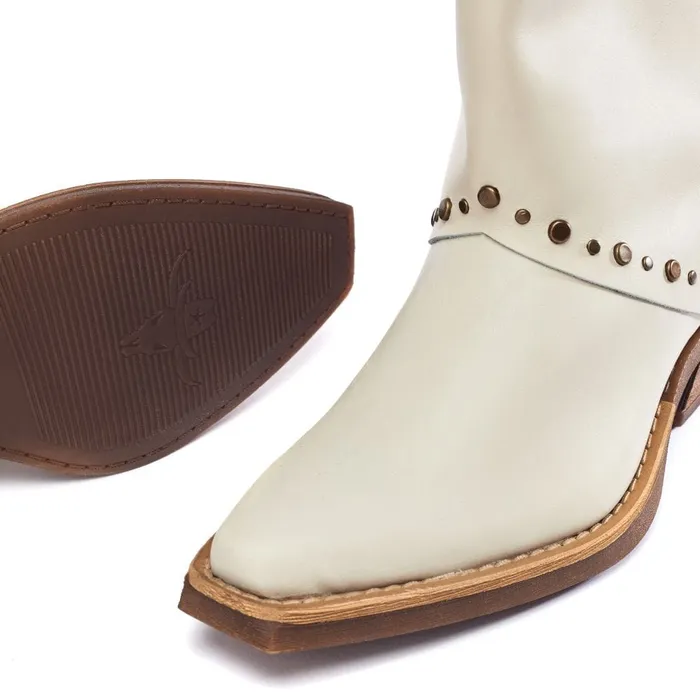 MidCalf Boots Women Moda In Pelle Oggio Off White Leather