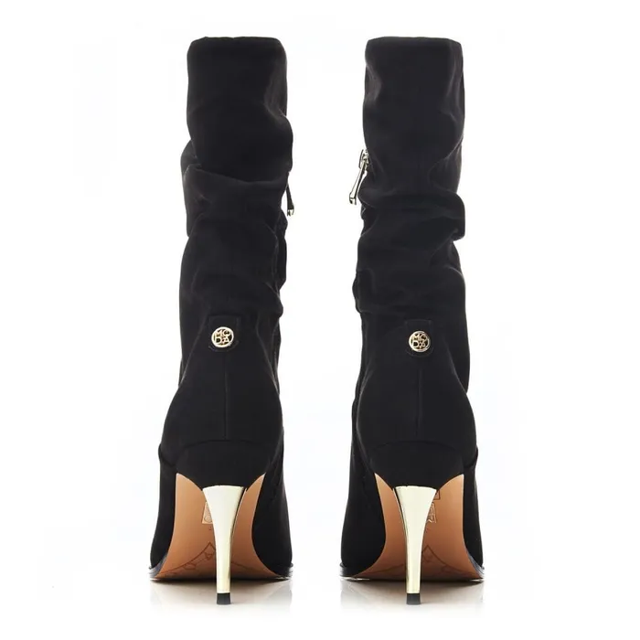 MidCalf Boots Women Moda In Pelle Rochettie Black Alcantara