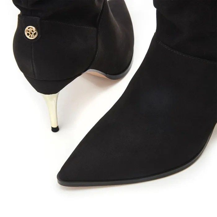 MidCalf Boots Women Moda In Pelle Rochettie Black Alcantara