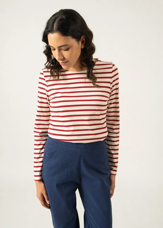 Minquidame Breton Striped Shirt With Long Sleeve Soft Cotton Ecrumaroon Women Saint James Breton Striped Shirts Minquidame Breton Striped Shirt With Long Sleeve Soft Cotton Ecrumaroon Women Saint James Breton Striped Shirts